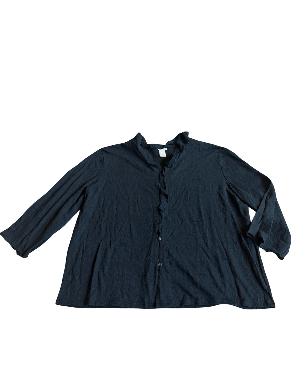 J. Jill Black Ruffle Neck Button Front Blouse Shirt Sleeve Swing X-Large Women's
